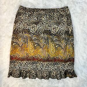 Vintage Retro Leopard Paisley Animal Print Ruffle Skirt Size Medium